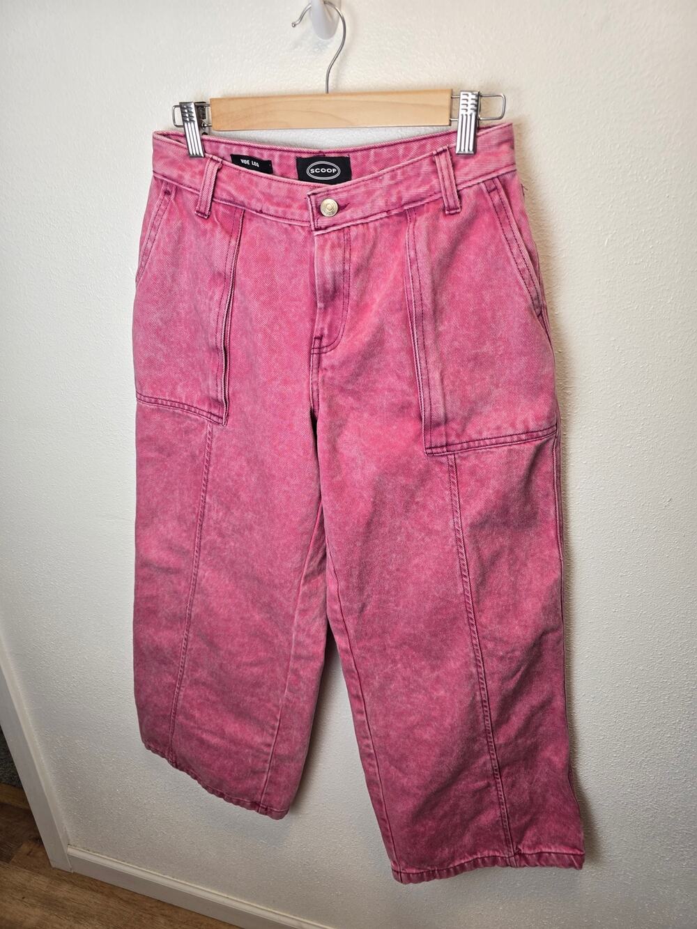 Scoop Unisex Streetwear Style Pink Acid Wash Slouchy Wide Leg Jeans Utility Y2K